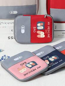 Bolsa médica portátil con "Mi bolsa de medicamentos" y patrón de pastillas, botiquín de primeros auxilios compacto, bolsa de medicamentos conveniente - Multicolor - Ver 7