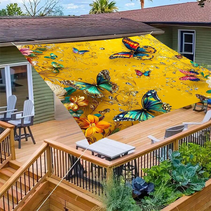 1pc Colorful Butterfly & Mandala Floral Print Bohemian Style Tropical Flower Pattern Camping Tent, Outdoor Sun Shade, Hammock Canopy, Thick UV Protection Garden Gazebo, Beach Sunshade, Outdoor Adventure Equipment With Long Hanging Rope, Multiple Sizes Available