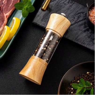 1个透明亚克力手动胡椒研磨器，粗细可调，适用于厨房、餐厅、户外野餐，经久耐用且易于清洁，是烹饪爱好者、家人和生日的绝佳礼物。
