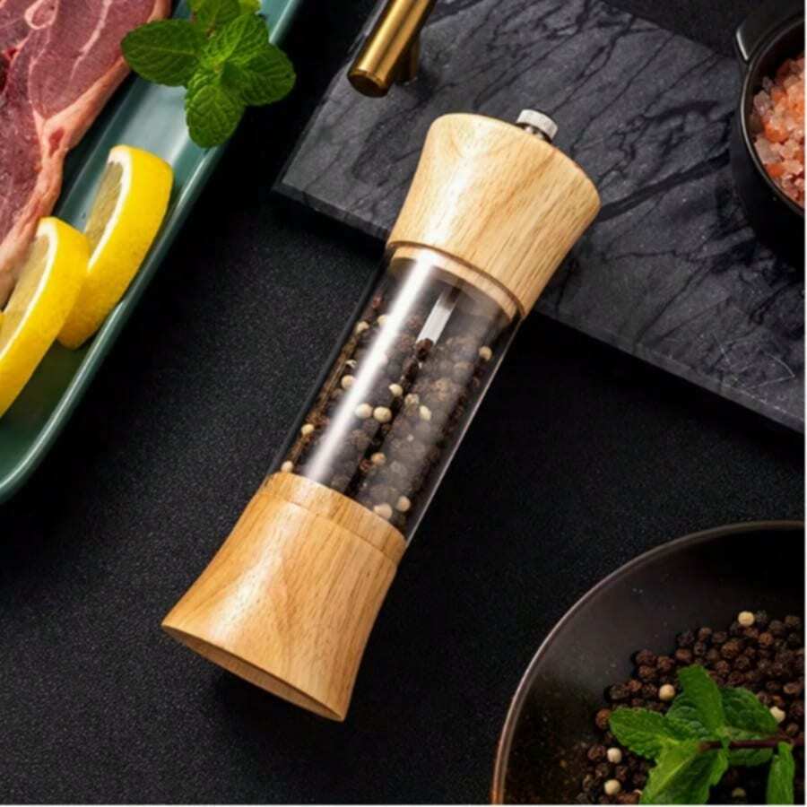 1个透明亚克力手动胡椒研磨器，粗细可调，适用于厨房、餐厅、户外野餐，经久耐用且易于清洁，是烹饪爱好者、家人和生日的绝佳礼物。