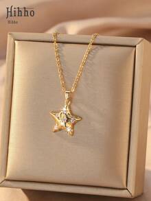 Hihho Colar com pingente de estrela 3D em zircônia, disponível nas cores dourado e prateado, com design de estrela 3D sólida, ideal para estilos delicados, ousados e casuais. - Estrela - Ver 11