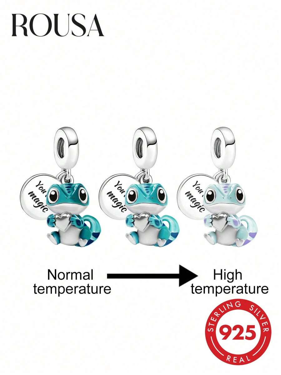1 pieza Dije de lagarto con cuentas de plata de ley 925, adecuado para hacer pulseras, brazaletes y joyería DIY para mujeres