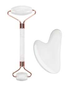 Set de herramientas faciales Gua Sha y Rodillo de Jade, ayuda a reducir la hinchazón y el enrojecimiento, cuidado diario de la piel, regalo de autocuidado unisex - Rosa - Ver 21