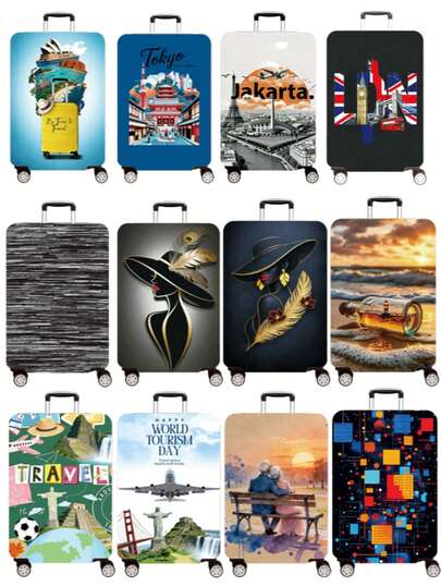 1pc Cactus Series Printed Pattern, Thickened Suitcase Protective Cover, Thickened Suitcase Accessories, Suitable For Business, Business Trips, Vacations, Travel, Luggage Check-In, Back To School, Add Color To Your Suitcase. Suitable For 20-28 Inch Suitcases.