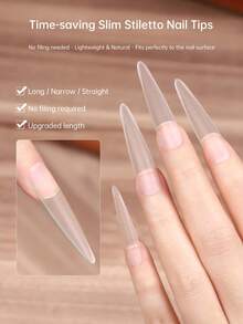 BAOSHIMAN 240/510pcs Transparent Extra Long Acrylic Nail Tips, Super Long Tapered Straight Full Coverage No C-Curve False Nail Extensions, Suitable For Nail Salon Nail Art - Multicolor - View 2