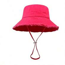 1pc Women's Drawstring Trim Bucket Hat, Adjustable Chin Strap Design, Distressed Effect, Soft Fabric, Sun Protection, Wind Resistant, Fashion Versatile, Suitable For Travel, Beach, Vacation, Casual Everyday Wear - Multicolor - View 8