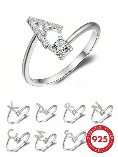 1 chiếc nhẫn hở 26 chữ cái, làm từ bạc sterling 925, thiết kế độc đáo, nhẫn chữ cái thanh lịch, phù hợp để đeo hàng ngày cho các bạn nữ, có thể dùng làm quà tặng hẹn hò hoặc quà đính ước.