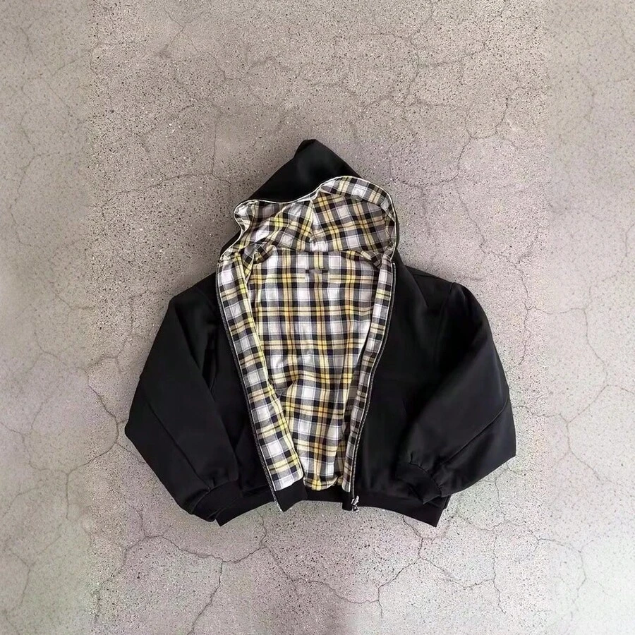 Mens Oversized Reversible Hoodies Women Plaid Preppy Hoodie Streetwear Vintage Zipper Hooded Sweatshirt  All    Oversized    Christmas  Halloween  Thanksgiving Day - màu đen - Xem 1