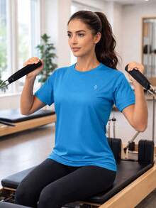 Kit Of 2 Women's Dry Short Sleeve T-Shirts For Basic Gym Workout - Negro/Turquesa - Ver 6