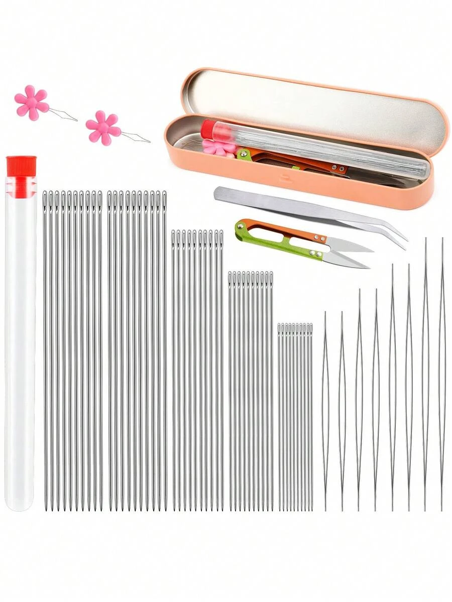 58Pcs Beading Needles For Jewelry Making, Big Eye Beading Needles Ultra-Thin Stainless Steel Craft Seed Bead Needles, Flexible Eye, Perfect For Beadin - Multicolor - View 1