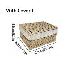 3Pcs S+M+L Lidded & Lidless Woven Storage Baskets, Bohemian Desktop Organizer For Keys Cosmetics Snacks Stationery Toys, Decor Bin Coffee Table Entryway Living Closet, Reusable Woven Tray, Holiday Gift Basket For Home Desktop Sorting Decor Storage - Khaki - View 16