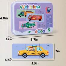 Kids Cartoon Animal & Vehicle Pattern Tin Box Matching Puzzle, Early Learning Cognition Educational Toy, Birthday Gift For Kids - Multicolor - View 8
