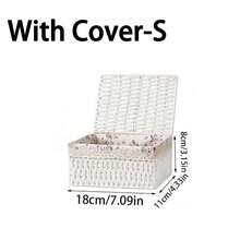 Set de 3 piezas (S+M+L), 1 pieza Cesta de almacenamiento de escritorio tejida al estilo bohemio con y sin tapa, adecuada para llaves, artículos pequeños, mesa de café, maquillaje, llaves, aperitivos, sala de estar, entrada, hogar, cesta de almacenamiento decorativa, regalo de decoración navideña, estantería de almacenamiento reutilizable para papelería, armario, juguetes, cosméticos, organizador de escritorio, cesta de regalo ideal - Modelo mariposa blanca - Ver 9