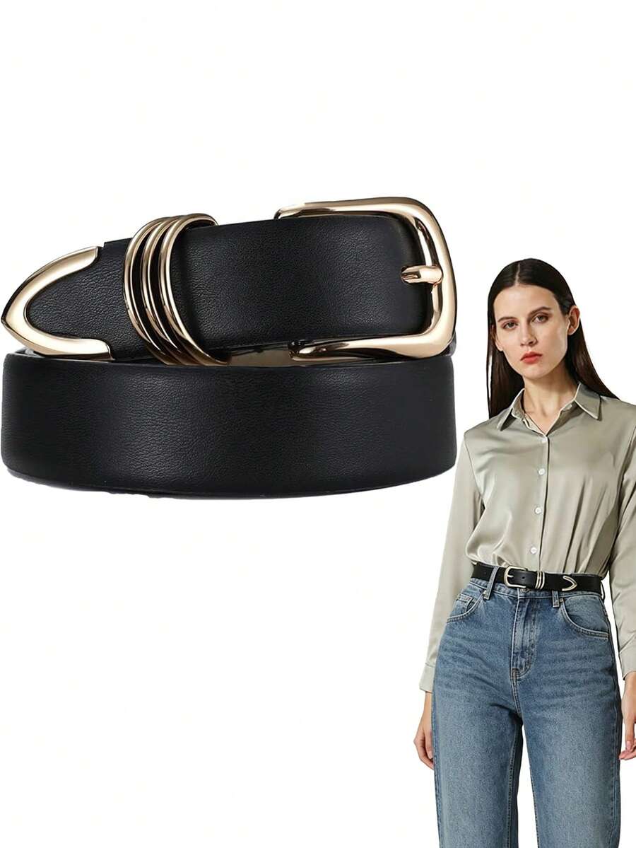 Thắt lưng da nữ khóa vàng, thắt lưng da thời trang, thắt lưng thanh lịch dành cho phái nữ, quà tặng cho phụ nữ. - màu đen - Xem 1
