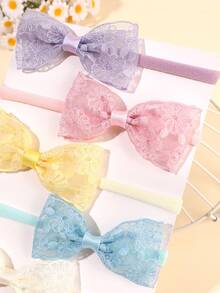 6 piezas Diademas de encaje de colores pastel para bebé, diademas de malla con flores bordadas para bebé, niña pequeña, recién nacido, bandas elásticas de nailon para el cabello, accesorios para el cabello de bebé, regalo para vacaciones - Multicolor - Ver 7