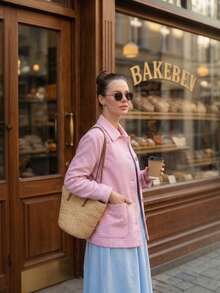 Áo khoác nữ thường ngày, áo khoác vải tweed kẻ caro thanh lịch, đa năng, có túi, phù hợp cho công sở, hàng ngày, hẹn hò, mùa xuân. - Hồng - Xem 5