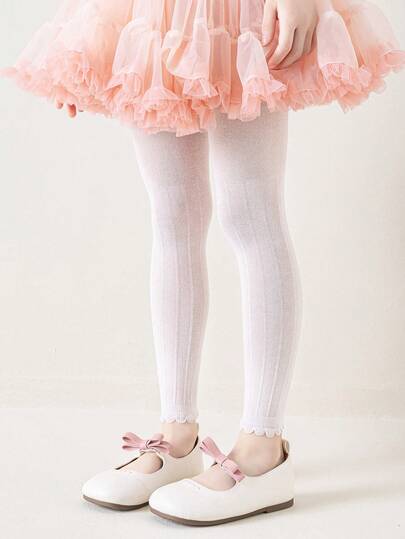 儿童针织纯色碎花边打底裤，舒适透气，四季皆宜，学生九分裤