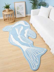 1pc Blue & White Koi Fish Pattern Thickened Carpet, Plush Rug, Suitable For Autumn/Winter, Decorative Carpet For Bedroom, Living Room, Home Decor, Washable - Blue and White - View 3