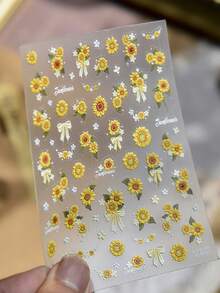 1pc 3D Sunflower Nail Sticker, Cute Bow Flower Embossed Nail Art Decals, DIY Nail Decoration Accessories Nail Stickers - Multicolor - View 5