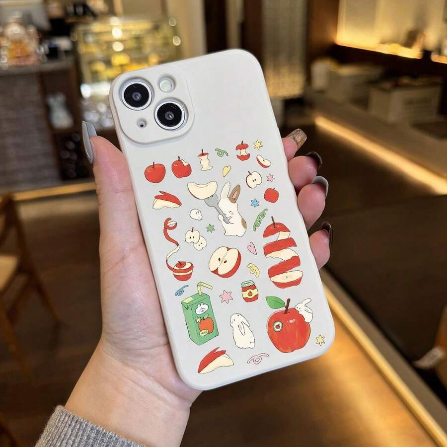 Funda para Teléfono: Nuevos Productos de Primavera, Funda Estética con Diseño de Conejito Blanco Lindo y Frutal para iPhone 17 Pro Max 16 11 15 14 13 12 Pro Max Plus, Regalos Populares para Adolescentes - Beis - Ver 1