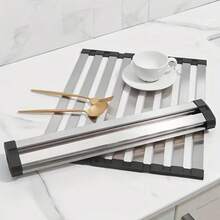 1 cái giá để ráo nước bồn rửa nhà bếp bằng thép không gỉ có thể gập lại - Thiết kế cuộn lại chống gỉ, kiểm soát độ ẩm hiệu quả, thích hợp để làm khô bát đĩa và rau củ, giá để chén đĩa - A - Xem 8