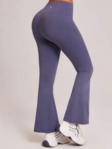 VUTRU Solid Color High Waist Fitted Flare Pants Sports - Purple - View 5