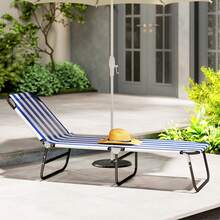 Outsunny Folding Chaise Lounge Pool Chairs, Outdoor Sun Tanning Chairs With 5-Level Reclining Back, Steel Frame For Beach, Yard, Patio, Green - 藍白色 - 查看 10