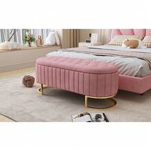 Elegant Button-Tufted Velvet Storage Ottoman Bench With Metal Legs, Upholstered Storage Bench For Bedroom & Living Room, Beige/Pink – Fully Assembled Except Legs - 粉色 - 查看 8