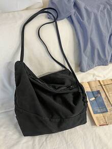 1 chiếc túi xách tay dáng dài (hobo) bằng vải canvas màu kaki trơn, dung tích lớn, có khóa kéo, thích hợp cho nữ và đi làm hàng ngày. - Nhiều màu - Xem 8