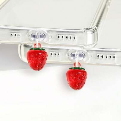 Nút chặn bụi hình dâu tây hoạt hình dễ thương cho điện thoại, phụ kiện trang trí cổng sạc điện thoại nữ tính, mặt dây chuyền nhỏ chống thất lạc, dùng được cho mọi dòng điện thoại, lý tưởng làm quà tặng cho bạn gái.