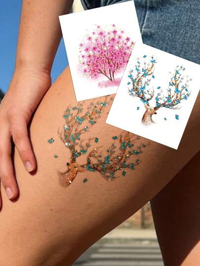 STARTTOOS Tatuajes temporales de brillo degradado - Diseños minimalistas románticos de flores, árboles, mariposas y animales, estilo Y2K, tatuajes falsos para festivales de música, convenciones de anime DIY, carnavales, San Valentín, regalos de fiesta, pegatinas de tatuajes realistas a prueba de agua para muñeca, tobillo, hombro, cuello, clavícula