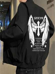 Men's Flight Jacket, American High Street Style, Black Baseball Jacket, Versatile Men's Outerwear, Spring China-Chic, Sailboat Print - Estilo de doble capa YF (Alas de ángel negras) - Ver 2