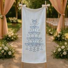 Bachelorette Party Banner: Cotton Linen Tapestry Champagne Tower Blue Striped, Ideal Gift For Friends & Family, Home Decor, Room Decor, Wedding/Bachelorette Party Decor, Indoor Tablecloth Decor - 查看 3