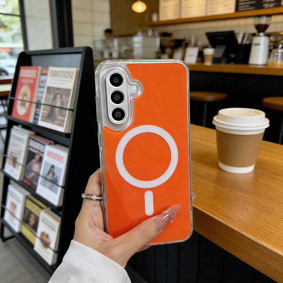 磁吸充電手機殼 適用於 Galaxy A57 A37 A17 A07 A56 A36 A26 A16 A06 A15 A35 A55 S25 FE S26 Ultra S25 Ultra 透明壓克力薄型保護殼 - 橘色 - 查看 1