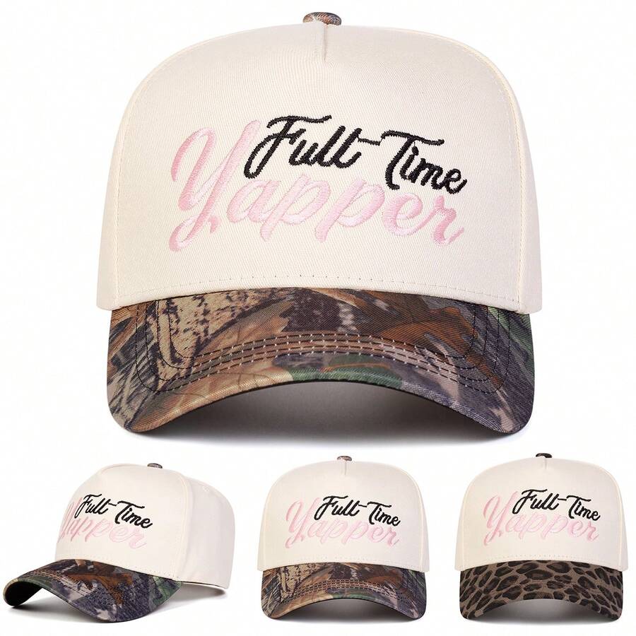 1Piece Men Letter Embroidered Camouflage Two Tone Five-Panel Baseball Cap Outdoor Adjustable Sunscreen Leisure Hat Spring Autumn Travel Tourism Beach Vacation - 彩色 - 查看 1