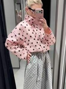 女士波点粉色外套 春季时尚单排扣宽松大衣 休闲女士街头外套 - 粉色 - 查看 2