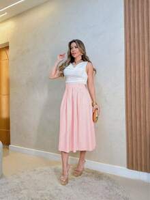 A&DD MODA, REF: AS-1423 Women's Umbrella Skirt | High Waist Skirt | A-Line Skirt | Women's Temperament Skirt | Elegant Skirt | Sophisticated Look | Women's Casual Skirt | Stylish Skirt | Versatile Women's Skirt | Refined And Comfortable Look | Modern Skirt - 淺粉色 - 查看 2