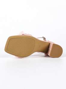 Sandalias de tacón alto con puntera cuadrada y decoración floral rosa para mujer, con correa de tobillo, zapatos de boda y novia, zapatos de verano - Rosa - Ver 9