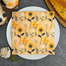 IOOJA 20/50Pcs 2ply Unfolded Size 33*33cm Hand-Painted Sunflower Pattern Printed Party Napkins Disposable Paper Napkins Suitable For Theme Parties Specially Designed For Lively Parties Essential For Company Team Building And Friends Gatherings - Multicolor - View 1