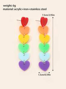 1 Đôi bông tai hình trái tim cầu vồng bằng acrylic, kỷ niệm Tháng Tự hào , phụ kiện trang sức dự tiệc dành cho phụ nữ và bé gái - Nhiều màu - Xem 5