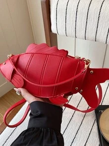 CONTAINEVERY Bolso de hombro creativo y lindo con diseño de pez dorado estilo Y2K, bolso asimétrico único y bolso cruzado para mujeres - Rojo - Ver 4