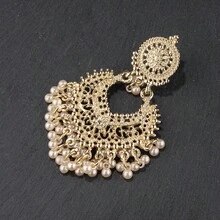 1对心形铃铛珠耳环 - 金色 - 查看 4