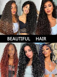 3件套30英寸深波浪钩编假发 - 自然卷曲合成接发，采用耐热纤维，适合女性日常佩戴和派对造型 - 彩色 - 查看 7