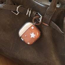 时尚创意泼墨白色星星+圆圈耳机保护套，兼容 Pro 3、新款Pro 2、可爱简约的Apple 4/3，个性化半耳机保护套，女士适用 - 棕色 - 查看 11