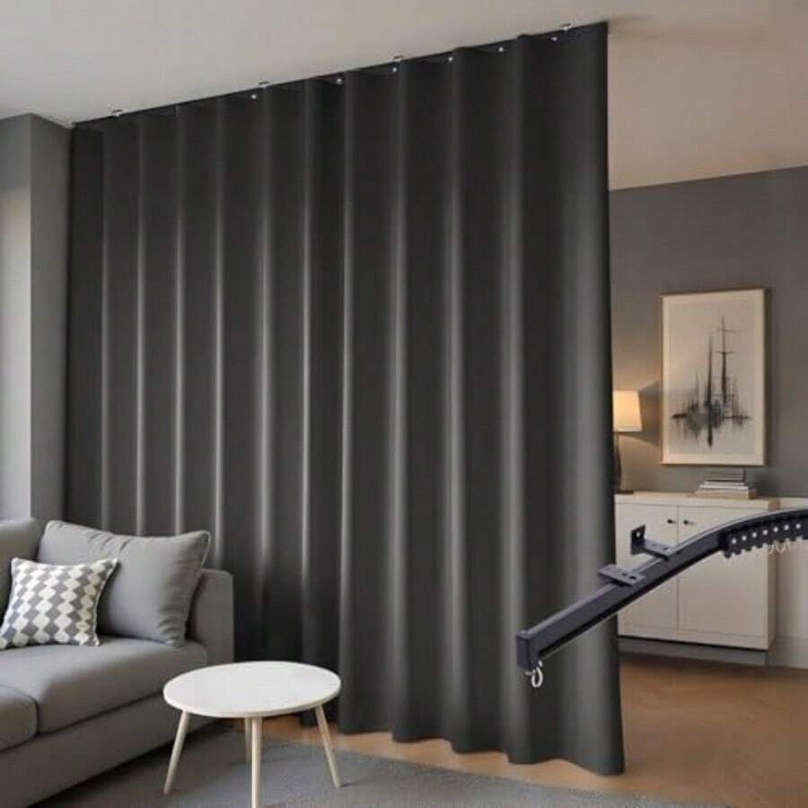 Room Divider Out Curtains Ceiling Curtain Track Set Wall Mount Extra Wide Track Curtains Flexible Sliding Curtain Rod Room Separation PrivacyW 108 X H 84 In Drape Rail - Black - View 1