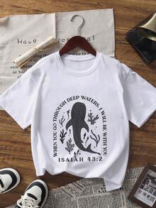 3 pièces Ensemble de t-shirts à manches courtes avec vague de plage et imprimé tortue pour préadolescentes, convient pour les hauts d'été des jeunes étudiantes - Multicolore - Voir 2