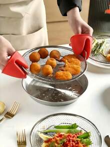 Rejilla de enfriamiento redonda de acero inoxidable con asas, resistente al óxido y fácil de limpiar. Malla fina para enfriar, drenar y colar, perfecta para uso doméstico y de cocina. - Plateado - Ver 12