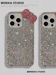 Girls' Bow Tie Is Suitable For Apple 16 Phone Case, Full Diamond  17 Pro Max Luxurious Shell 15 - White - View 6