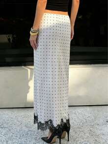 Chân váy nữ kiểu dáng thanh lịch, màu đen trắng chấm bi phối ren, thích hợp cho mùa hè và xuân năm 2026. - trắng - Xem 4