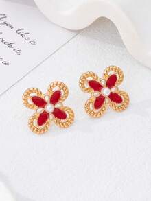 1 Pair Fashionable Unique Delicate Elegant Versatile Oil Drop Four-Leaf Flower Earrings For Daily Wear - Four-leaf Clover Earrings - View 7
